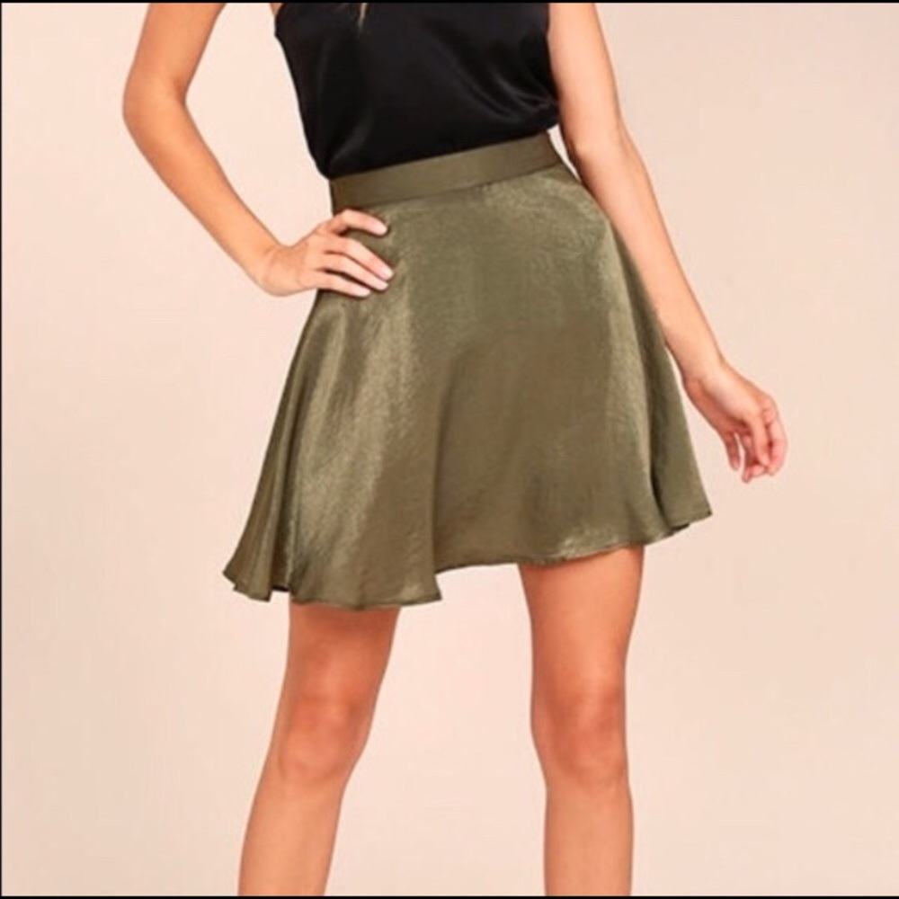 Lulus olive green satin skirt